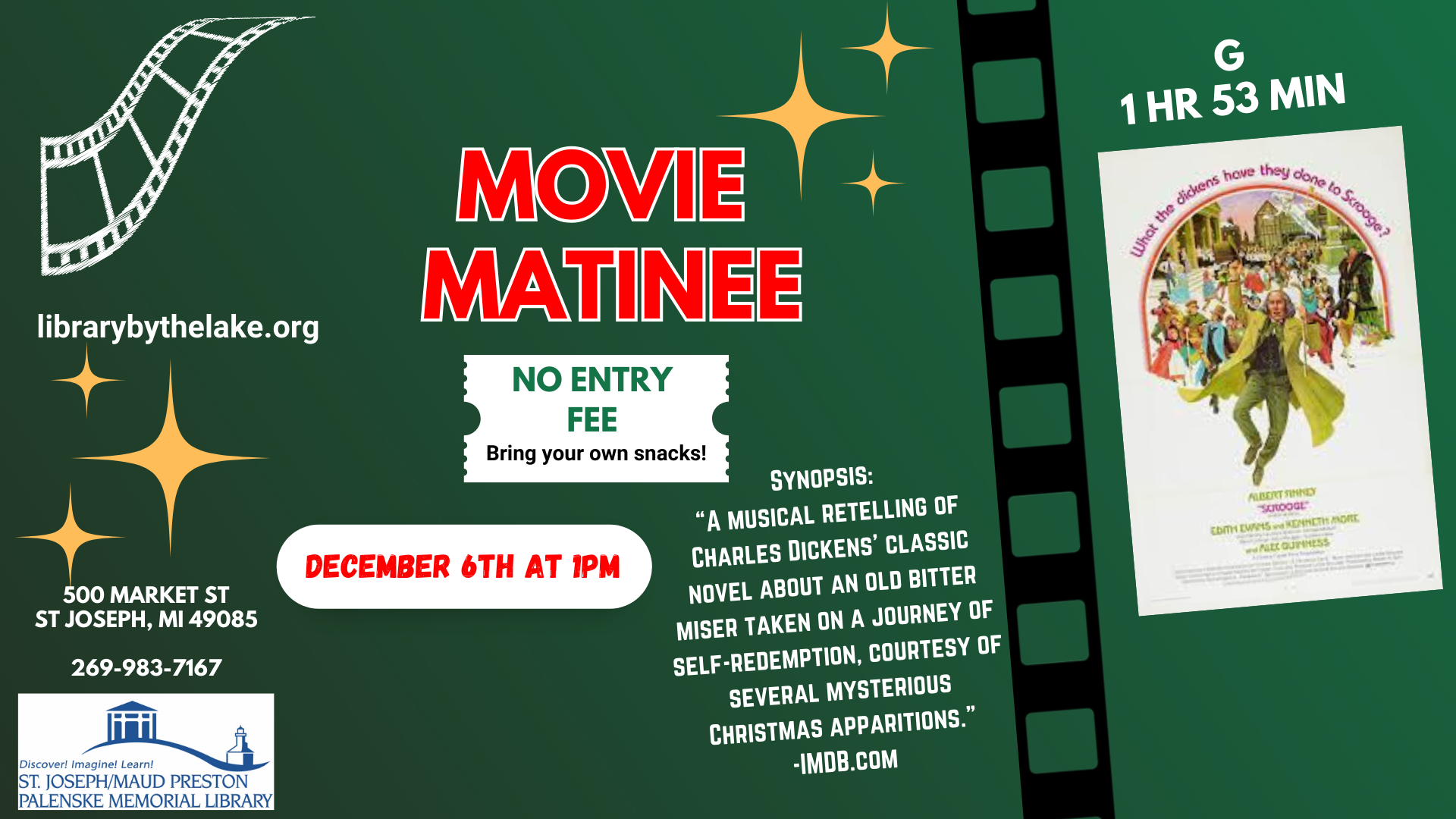 Movie Matinee: Scrooge, Friday December 6th at 1pm